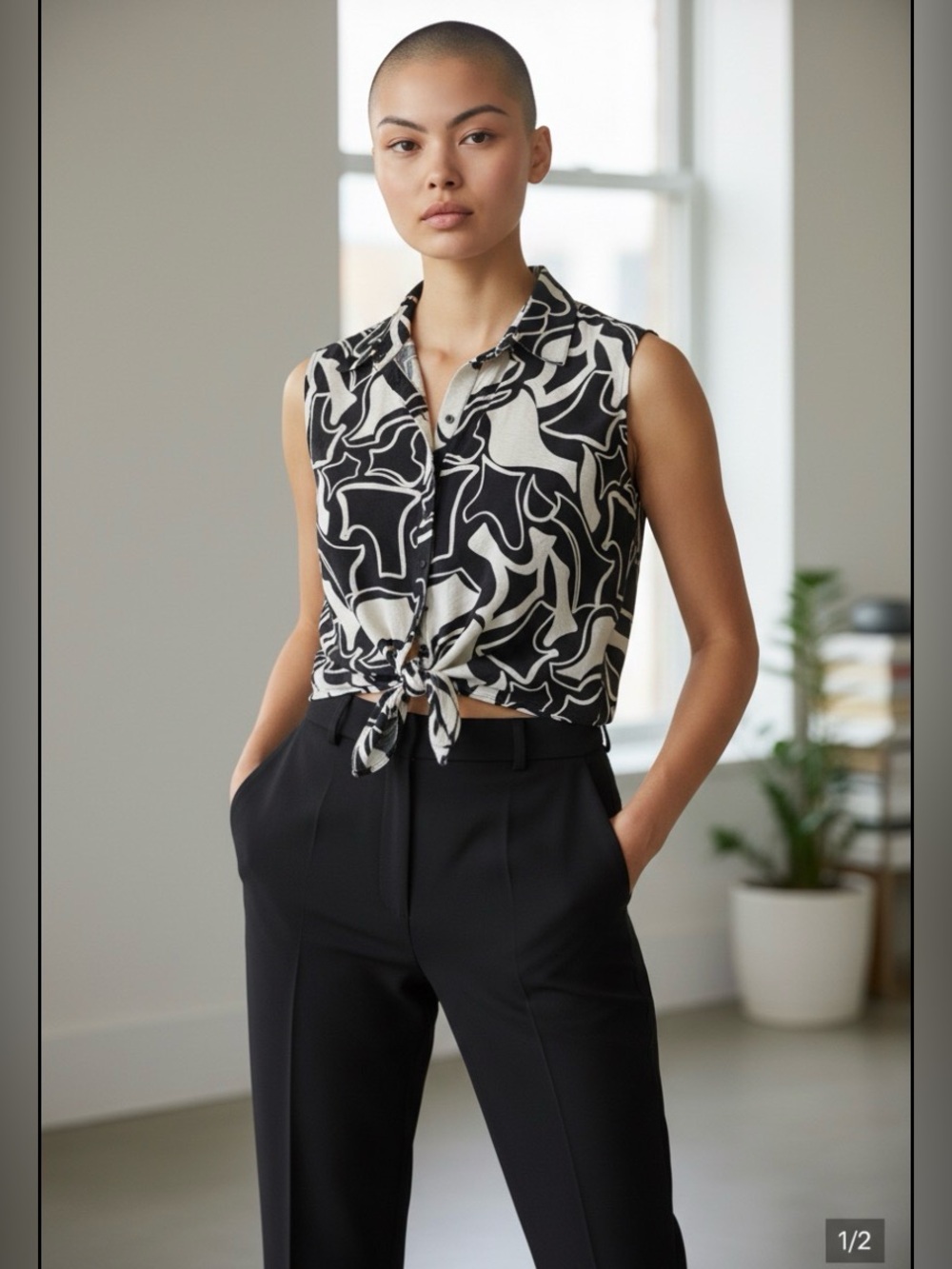 Rachel Zoe Black and White Abstract sleeveless blouse